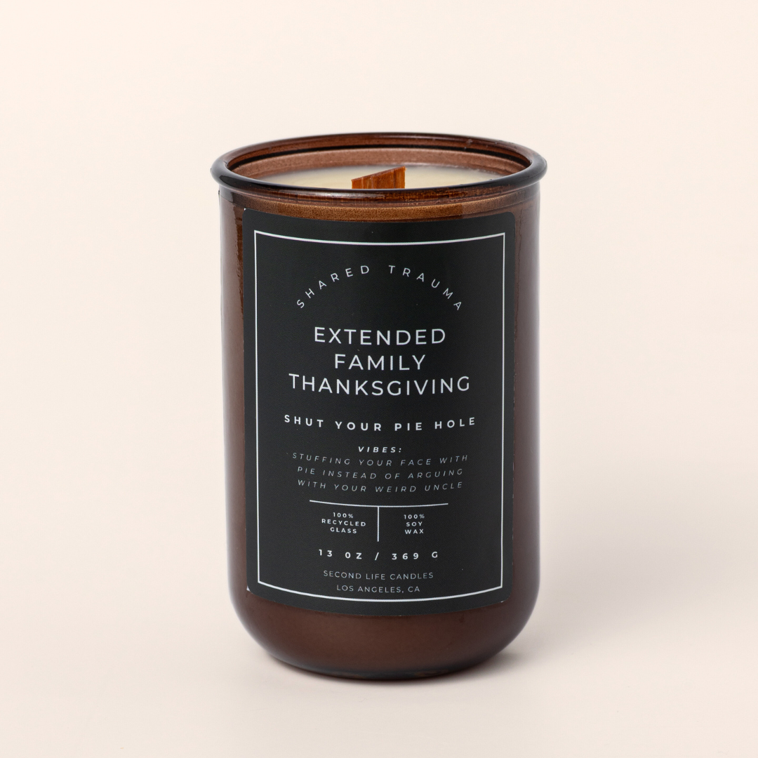 Shared Trauma: Extended Family Thanksgiving Candle - 13 oz, Crackling Wood Wick