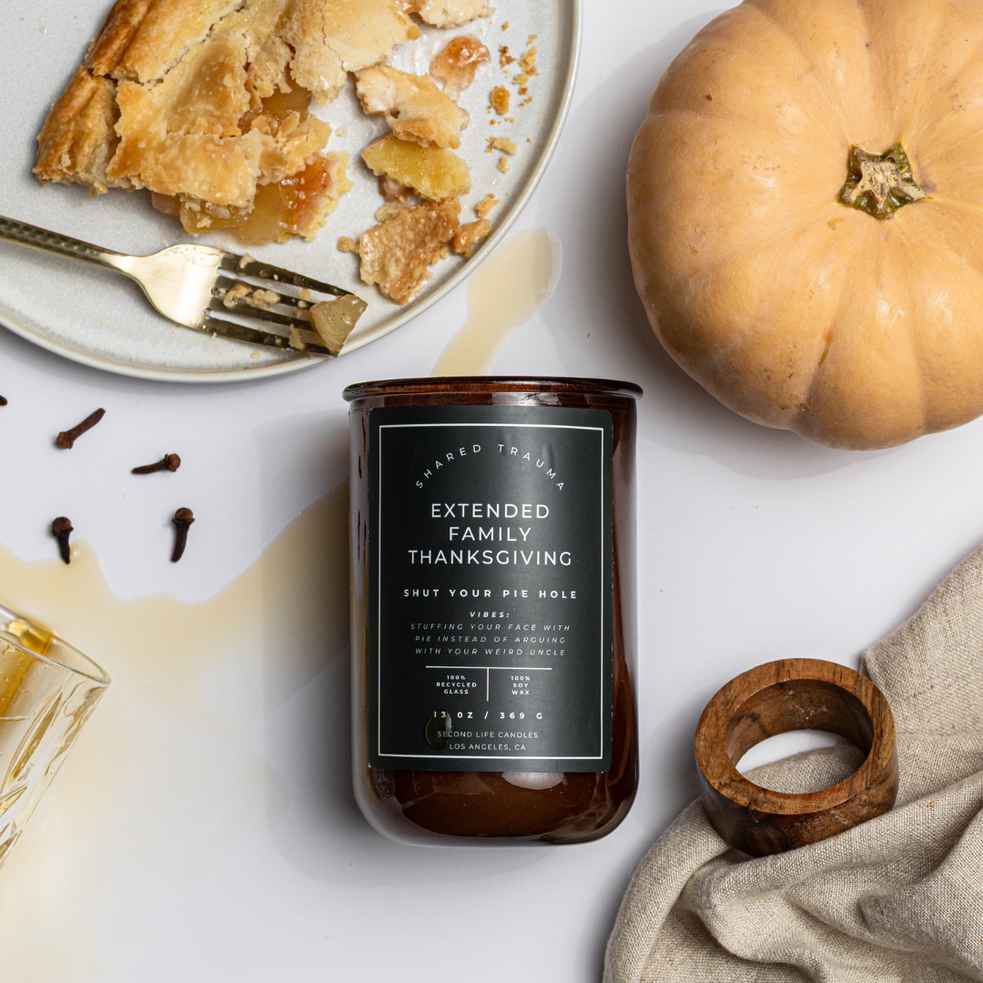 Shared Trauma: Extended Family Thanksgiving Candle - 13 oz, Crackling Wood Wick