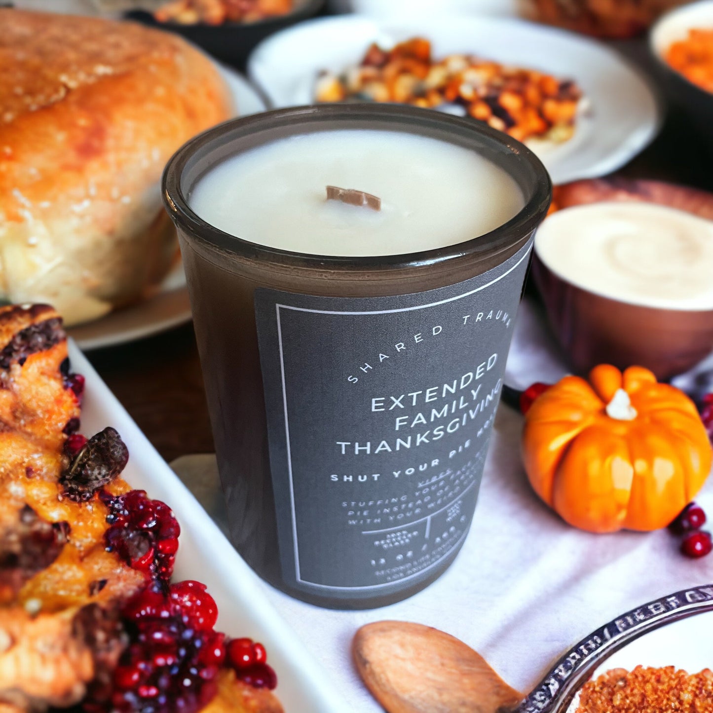 Shared Trauma: Extended Family Thanksgiving Candle - 13 oz, Crackling Wood Wick