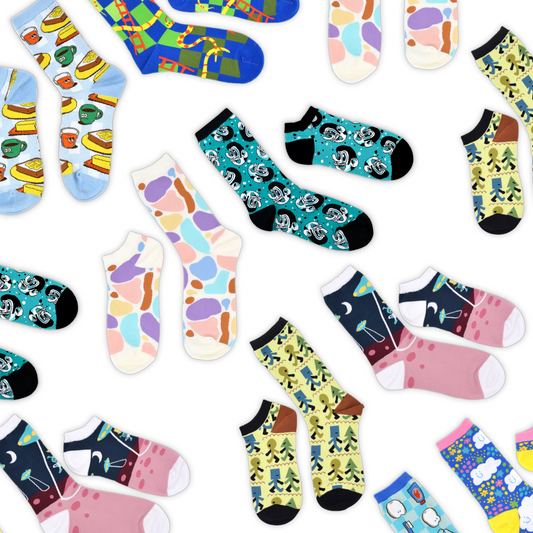 A collage of socks from the Awesome Socks Club. A Good Store product. 