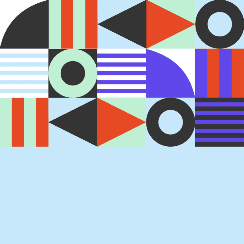 Geometric pattern with colorful shapes on a light blue background